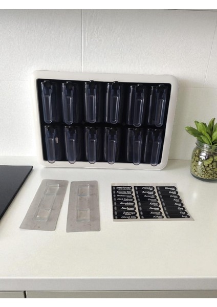 Duvara Monte Tüp Baharatlık Seti – 12'lı Şeffaf Kapaklı (Etiketli) modelleri