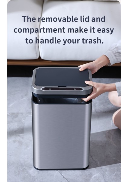 Çöp Kutusu 13LITRE Sensörlü Temassız Kullanım Paslanmaz Çelik Akıllı Sensörlü Çöp Kutusu