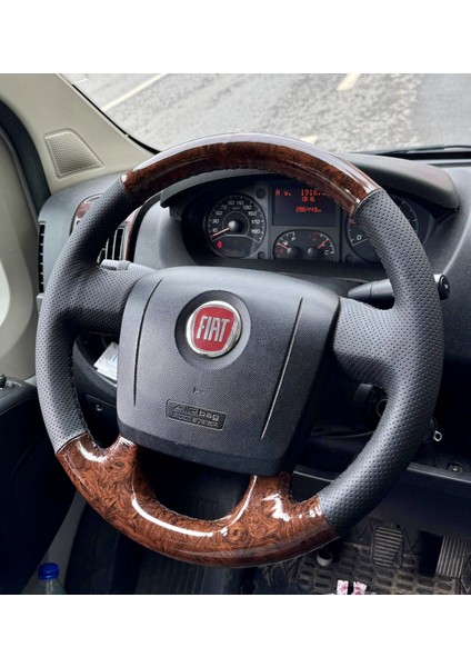 Fiat Ducota Araca Özgü Dikmeli Direksiyon Kılıfı Nokta Ahşap Siyah Ipli