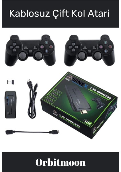 Yeni Üretim 4K Çözünürlük 2.4g Uyumlu Çift Kol Atari Kablosuz Retro 20000 Oyunlu Game Stick Atari