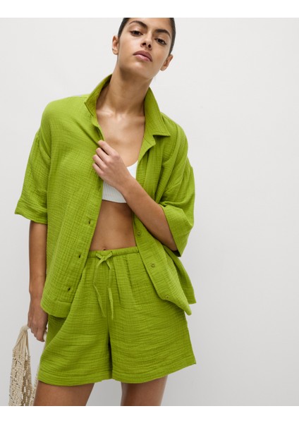 Saf Pamuklu Plaj Gömleği