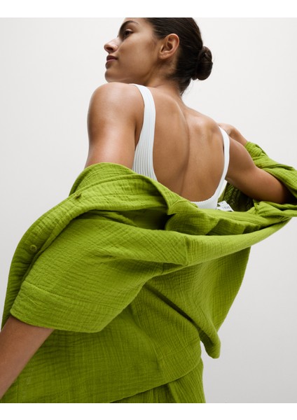 Saf Pamuklu Plaj Gömleği