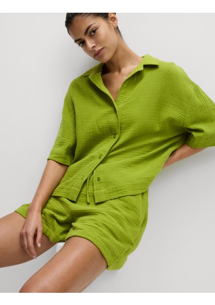 Saf Pamuklu Plaj Gömleği