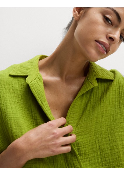 Saf Pamuklu Plaj Gömleği