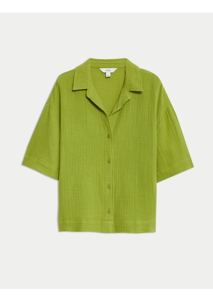 Saf Pamuklu Plaj Gömleği