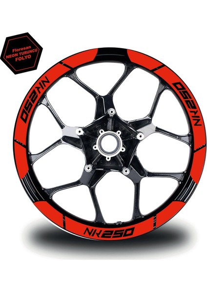 Neon Turuncu Cf Moto 250 Nk Geniş Jant Sticker Etiket Modeli
