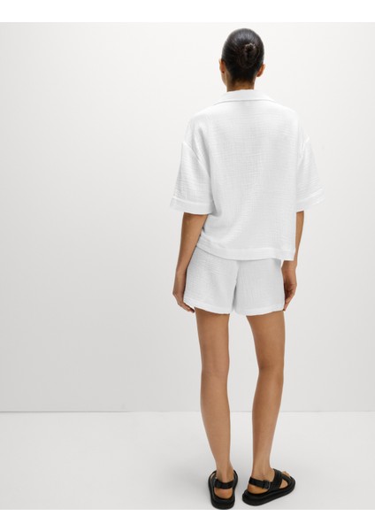 Saf Pamuklu Plaj Gömleği