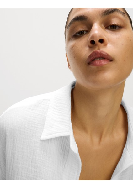 Saf Pamuklu Plaj Gömleği