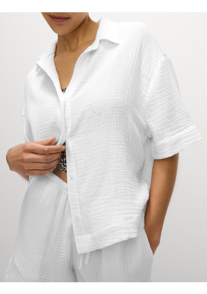 Saf Pamuklu Plaj Gömleği