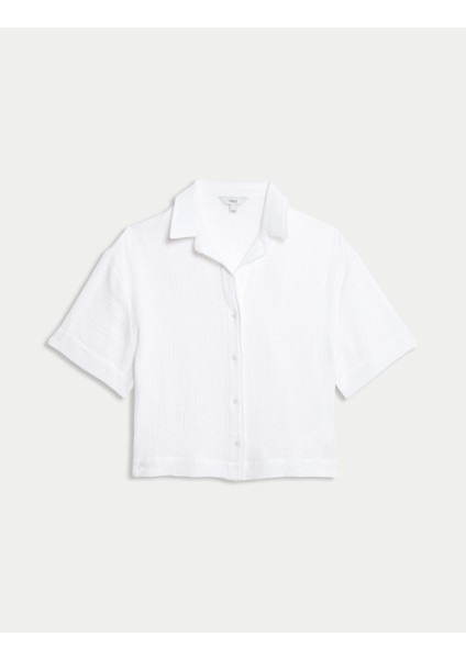 Saf Pamuklu Plaj Gömleği