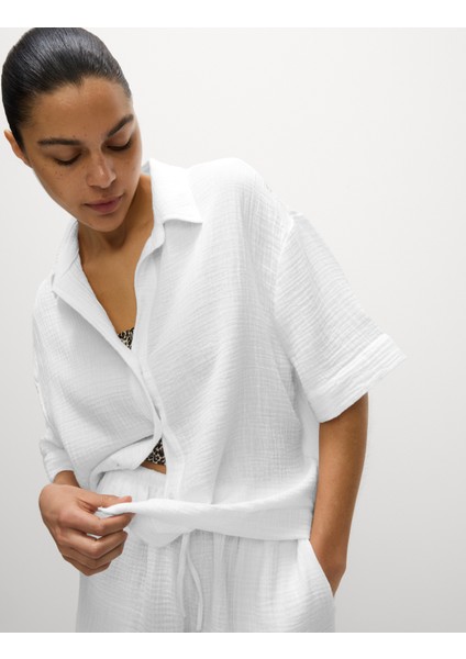Saf Pamuklu Plaj Gömleği