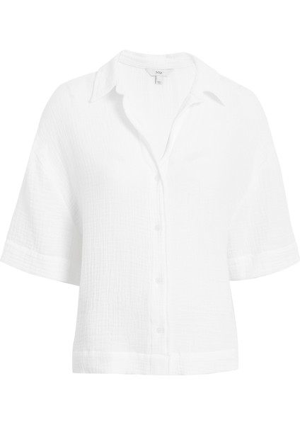 Saf Pamuklu Plaj Gömleği