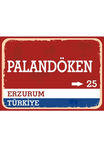Erzurum Palandöken Retro Sokak Yön Tabelası Vintage Pvc Dekota Uv Poster Yapışkanlı 35X25
