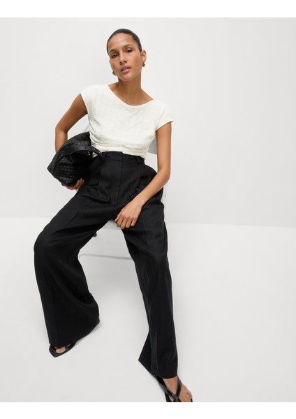 Büzgülü File Kumaşlı Geniş Yaka Üst