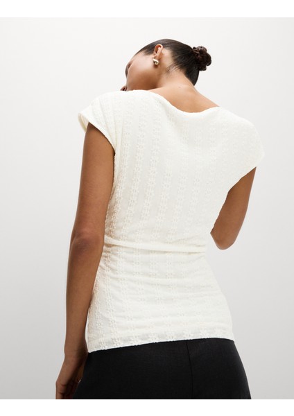 Büzgülü File Kumaşlı Geniş Yaka Üst