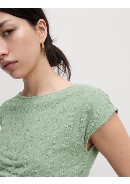 Büzgülü File Kumaşlı Geniş Yaka Üst