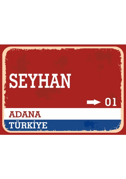 Adana Seyhan Retro Sokak Yön Tabelası Vintage Pvc Dekota Uv Poster Yapışkanlı 35X25