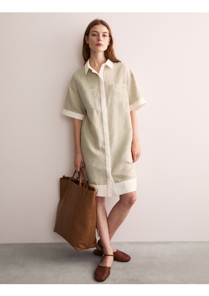 Saf Keten Mini Gömlek Elbise