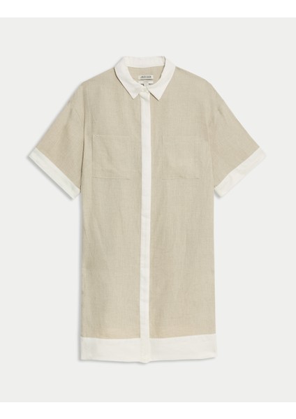 Saf Keten Mini Gömlek Elbise