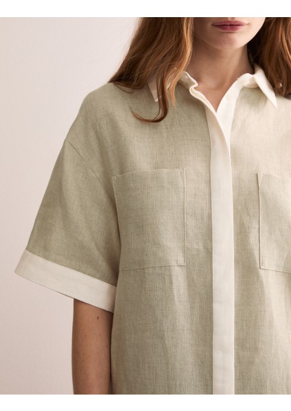 Saf Keten Mini Gömlek Elbise