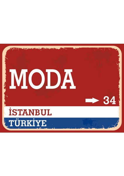 Istanbul Moda #1 Retro Sokak Yön Tabelası Vintage Pvc Dekota Uv Poster Yapışkanlı 35X25