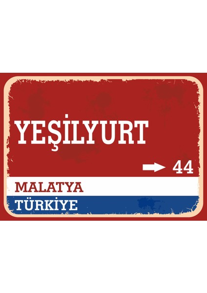 Malatya Yeşilyurt Retro Sokak Yön Tabelası Vintage Pvc Dekota Uv Poster Yapışkanlı 35X25