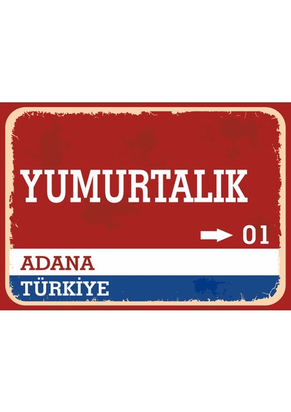 Adana Yumurtalık Retro Sokak Yön Tabelası Vintage Pvc Dekota Uv Poster Yapışkanlı 35X25