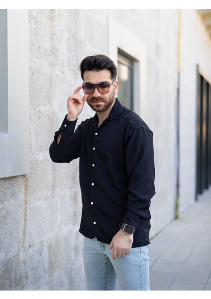 Siyah Keten Gömlek