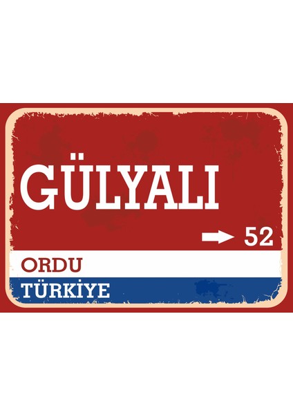 Ordu Gülyalı Retro Sokak Yön Tabelası Vintage Pvc Dekota Uv Poster Yapışkanlı 35X25