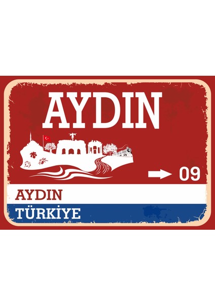 Aydın #2 Retro Sokak Yön Tabelası Vintage Pvc Dekota Uv Poster Yapışkanlı 35X25