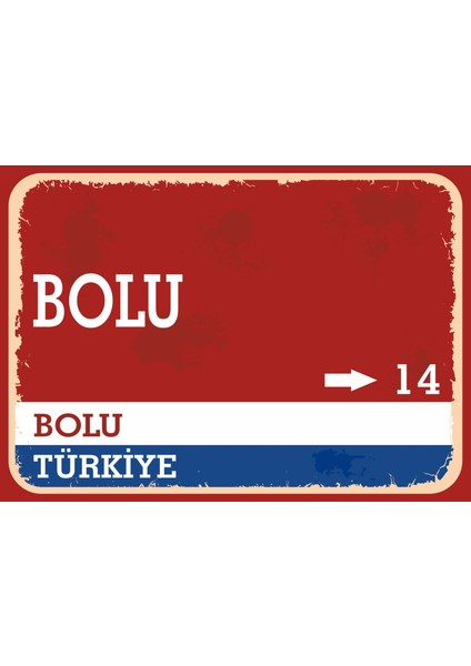 Bolu Retro Sokak Yön Tabelası Vintage Pvc Dekota Uv Poster Yapışkanlı 35X25