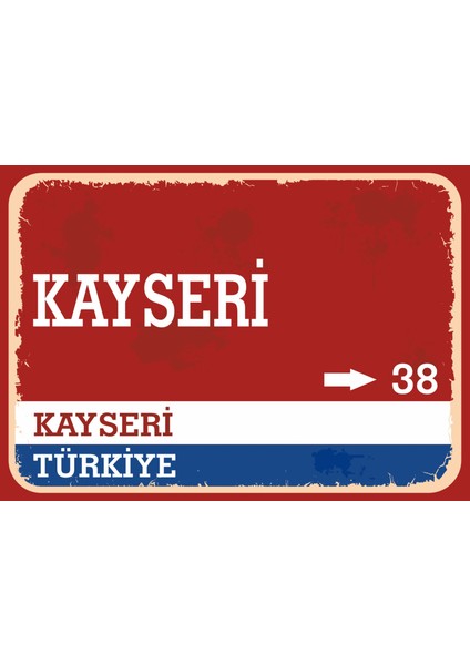 Kayseri Retro Sokak Yön Tabelası Vintage Pvc Dekota Uv Poster Yapışkanlı 35X25