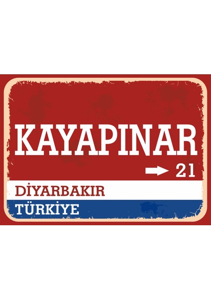 Diyarbakır Kayapınar Retro Sokak Yön Tabelası Vintage Pvc Dekota Uv Poster Yapışkanlı 35X25