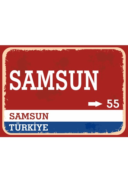Samsun Retro Sokak Yön Tabelası Vintage Pvc Dekota Uv Poster Yapışkanlı 35X25