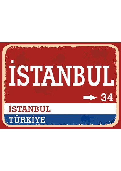Istanbul Retro Sokak Yön Tabelası Vintage Pvc Dekota Uv Poster Yapışkanlı 35X25