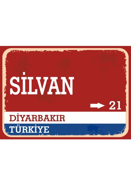 Diyarbakır Silvan Retro Sokak Yön Tabelası Vintage Pvc Dekota Uv Poster Yapışkanlı 35X25