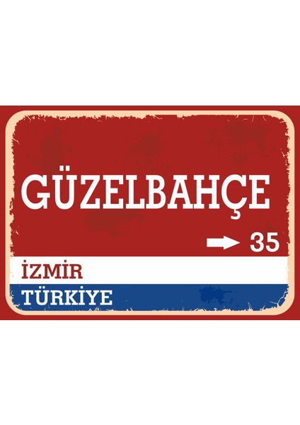 Izmir Güzelbahçe Retro Sokak Yön Tabelası Vintage Pvc Dekota Uv Poster Yapışkanlı 35X25