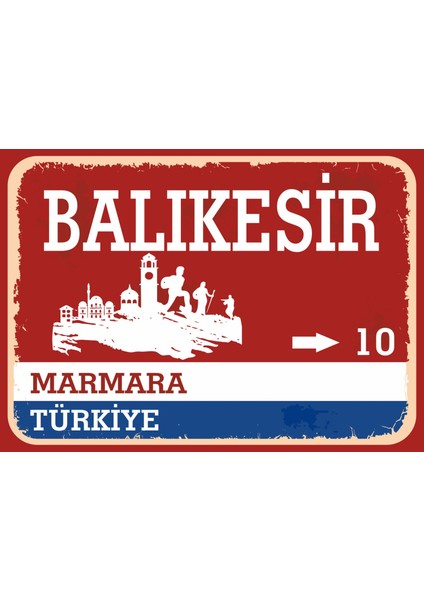 Balıkesir #2 Retro Sokak Yön Tabelası Vintage Pvc Dekota Uv Poster Yapışkanlı 35X25