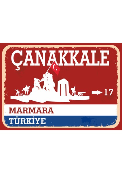 Çanakkale #3 Retro Sokak Yön Tabelası Vintage Pvc Dekota Uv Poster Yapışkanlı 35X25