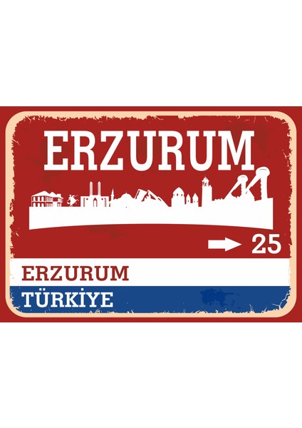 Erzurum #2 Retro Sokak Yön Tabelası Vintage Pvc Dekota Uv Poster Yapışkanlı 35X25