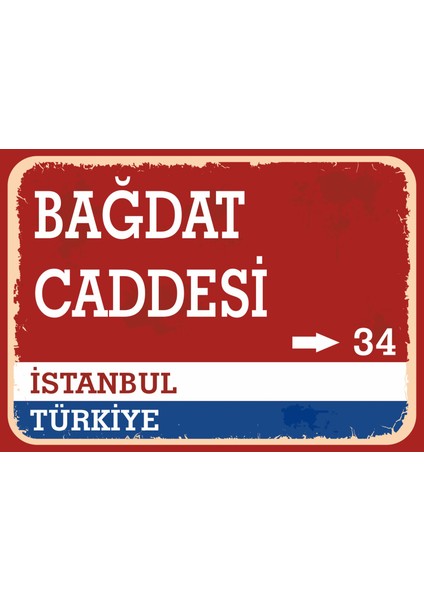 Istanbul Bağdat Caddesi Retro Sokak Yön Tabelası Vintage Pvc Dekota Uv Poster Yapışkanlı 35X25