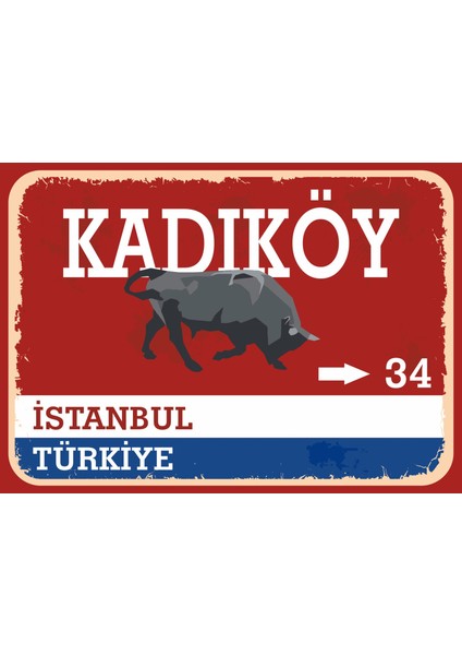 Istanbul Kadıköy #2 Retro Sokak Yön Tabelası Vintage Pvc Dekota Uv Poster Yapışkanlı 35X25