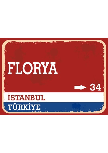 Istanbul Florya Retro Sokak Yön Tabelası Vintage Pvc Dekota Uv Poster Yapışkanlı 35X25