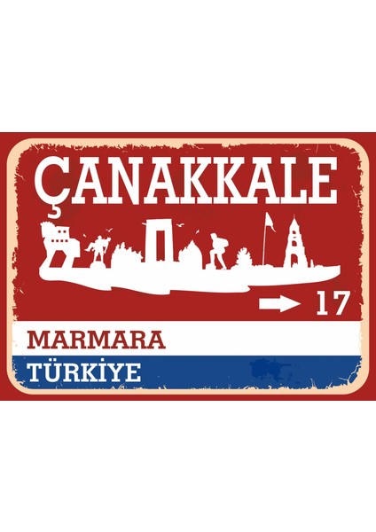 Çanakkale #2 Retro Sokak Yön Tabelası Vintage Pvc Dekota Uv Poster Yapışkanlı 35X25