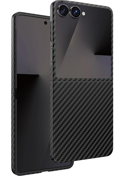 Samsung Galaxy Z Flip 7 Kılıf Magsafe Şarj Özellikli 0,5 Süper Ince Aramid Karbon Fiber Diago Kevlar Kapak