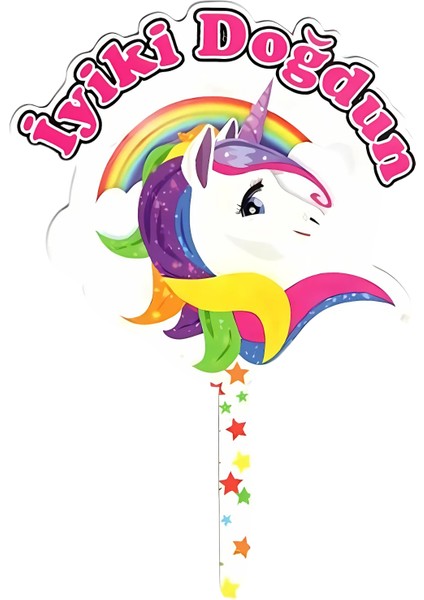 Unicorn Temalı Karton Pasta Süsü