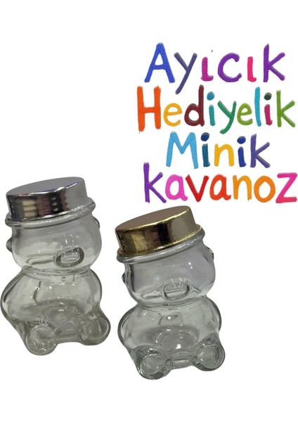 Sevimli Ayıcık Tasarımlı Minik Cam Kavanoz 6'lı – Bebek, Nikah, Nişan Hediyeliği Gold Kapak