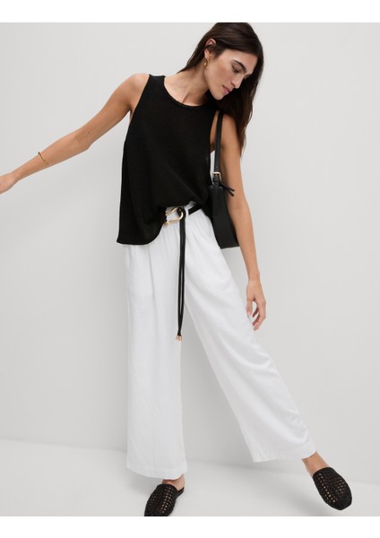 Keten Karışımlı Geniş Paça Pantolon