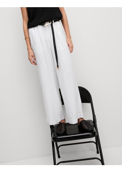 Keten Karışımlı Geniş Paça Pantolon