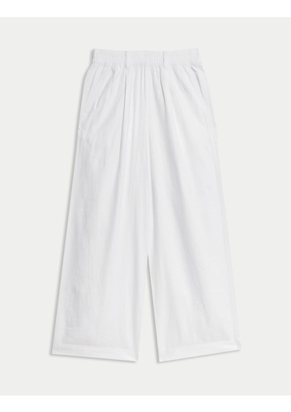 Keten Karışımlı Geniş Paça Pantolon
